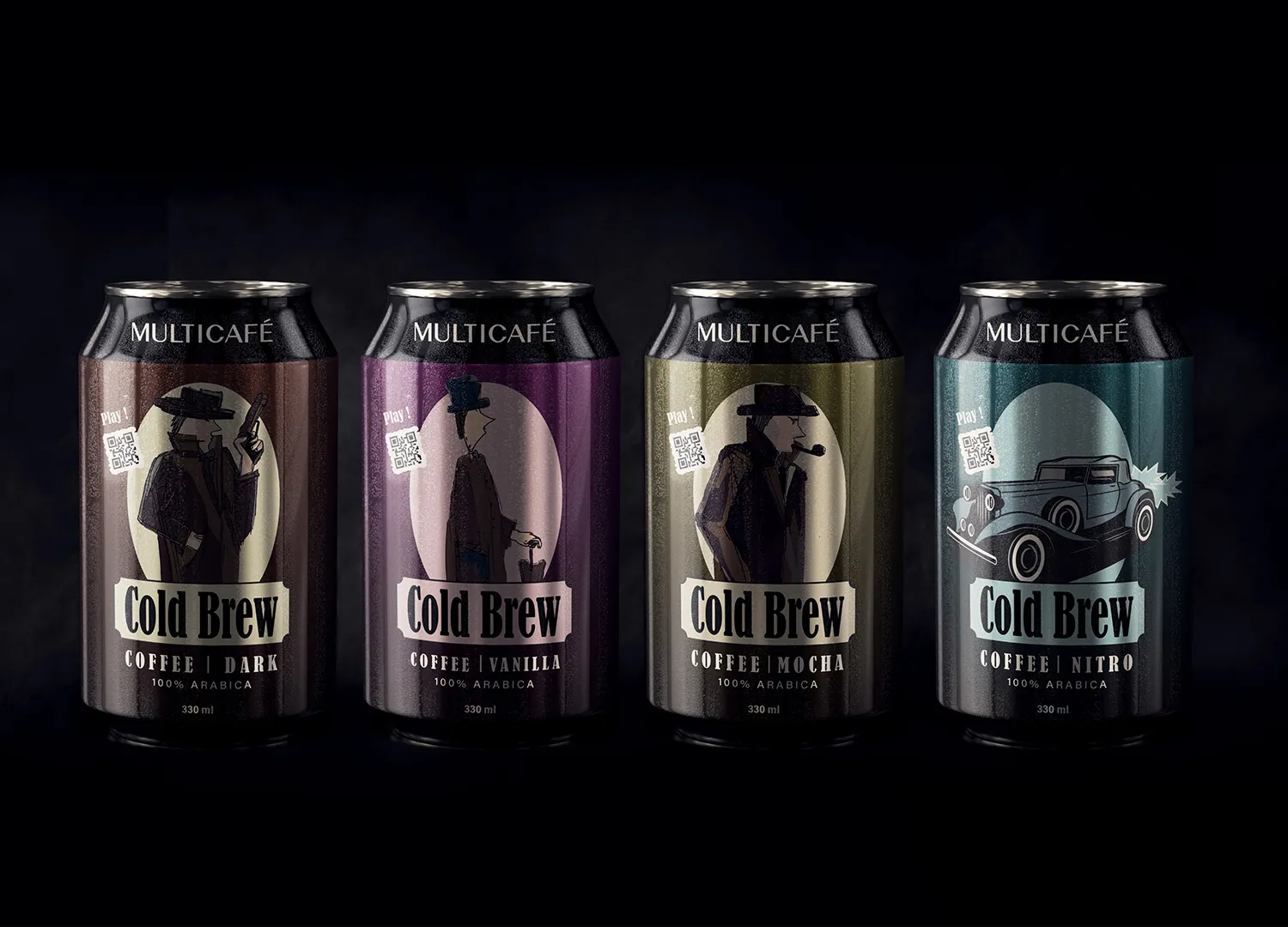 Multicafe premium coffee packaging design with vibrant color schemes